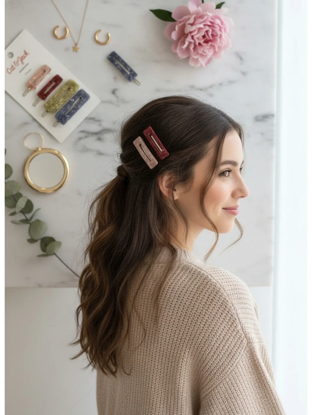 Cat & Jack 4-Piece Marble Pattern Rectangular Barrettes Hair Clips